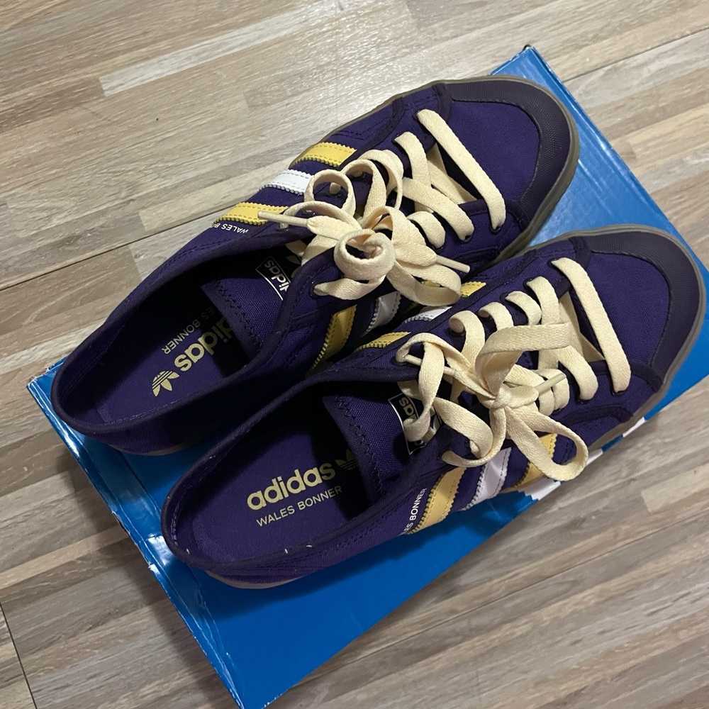 adidas rare Wales Bonner Nizza Purple Yellow Striped Gum Sole Canvas Sneakers - Picture 6 of 10
